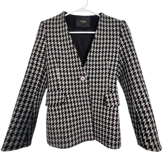 MAJE Wool Houndstooth Blazer 36 Designer Preppy Office Business Casual - Picture 1 of 6